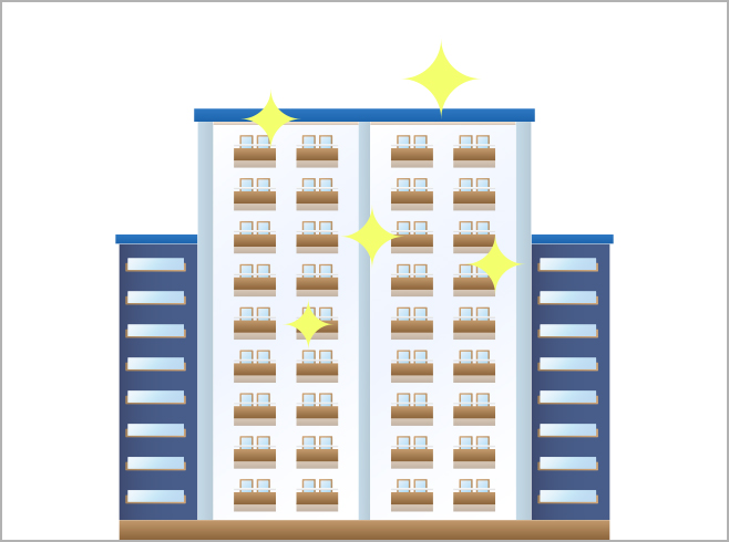 マンションがキラキラと輝き不動産投資の魅力を表したイラスト